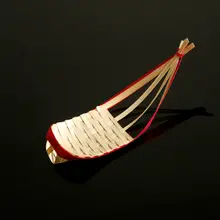 手編み赤縁小船型竹製バスケット【揚げ物・フルーツ・デザート・寿司・刺身用】