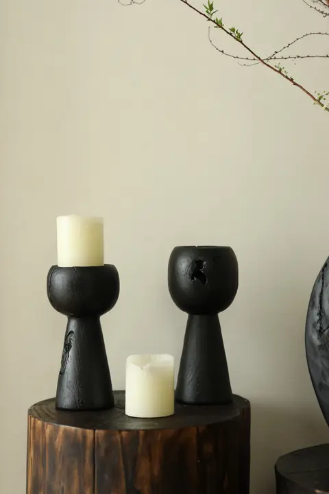 黒色の実木キャンドルホルダー【モダンシンプル・和のテイスト】
