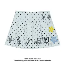 音符刺繍ドットプリーツスカート【ハイウエスト・Aライン・夏用】