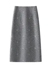 グレーウール Aライン刺繍フラワーハーフスカート【秋冬向け】