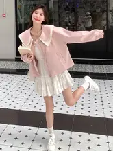 甘い印象のピンク色ダボラコート【デザイン性の高い春秋用・ショート丈】