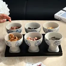 中華風レトロデザインの陶器製スナックプレート【お菓子・乾物用・仕切り付き】（セットアップ対応）