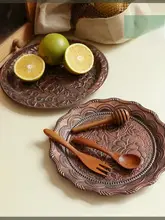 アンティークフラワー デザインの古銅色メタルプレート【ラウンド・浮彫り装飾・バー用】