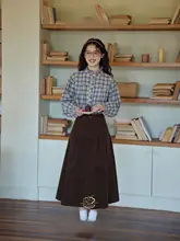 レトロフリル立襟シャツ【チェック柄・肌理感・女性用】