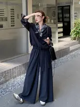 2点セット レディース ネイビー フレンチ風 ヴィンテージ ワイドパンツ おしゃれ きれいめ 上品 秋