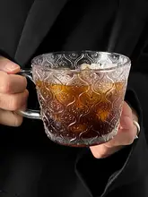 持ち手付きカフェカップ【高級感のあるデザイン・ガラス製・朝食用】