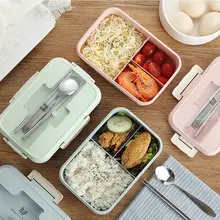 小麦ストロー製分格ランチボックス【保温・学生向け・成人用・ふた付き・電子レンジ対応】