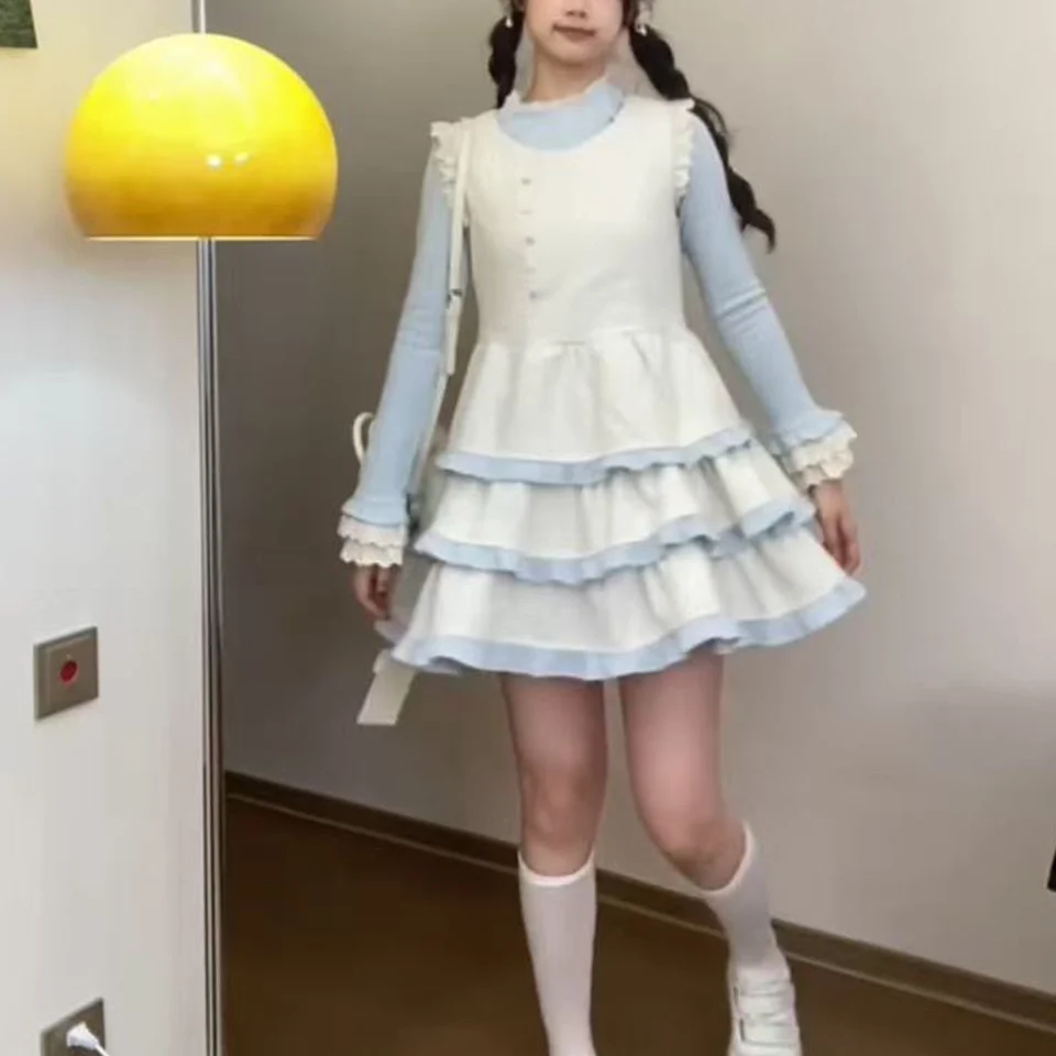 甘いデザインのノースリーブチュニックケーキ スカート【レースインナー・春向け・ドレスアップ対応】（セットアップ対応）
