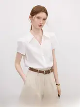 Vネックデザインの女性用シャツ【春夏用・韓国風・面接・教師向け】