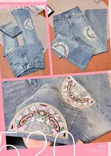 高腰刺繍入りフレアデニムパンツ【レディース・スリムフィット・カジュアル】