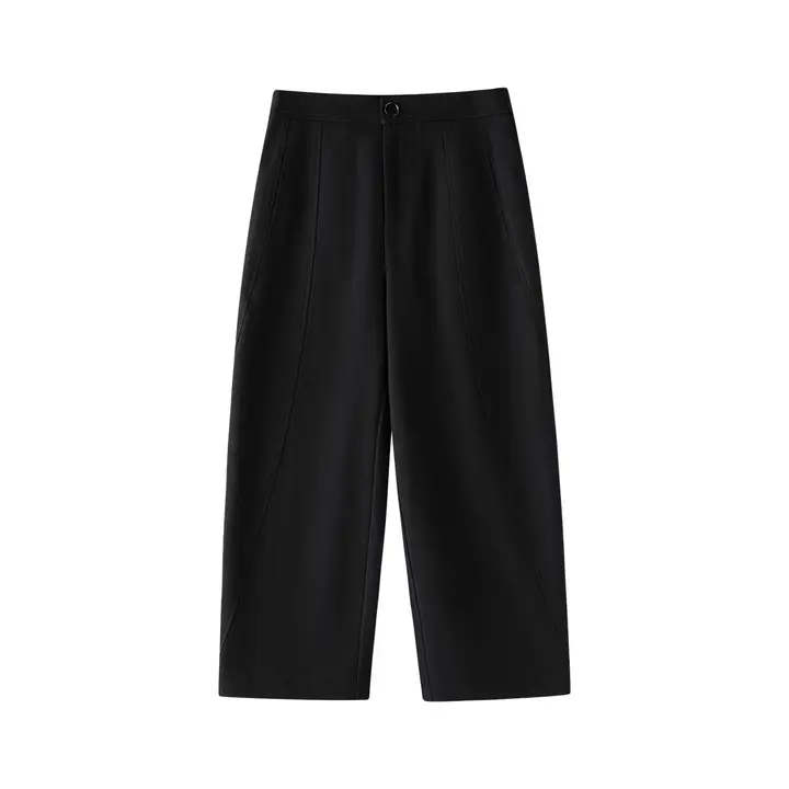 春季通勤に最適！レトロな分割デザインのワイドレッグパンツ【女性用・フィット・九分丈】（セットアップ対応）