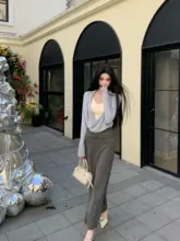 春季用 ニットトップス【落ち着いたネックデザイン・女性用・小柄向け】ロングスカート【フィット感・包臀タイプ】（セットアップ対応）