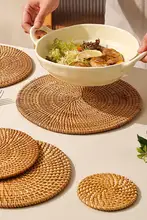 藤編テーブルマット【防水・耐熱・大鍋用・食器用・おしゃれデザイン】
