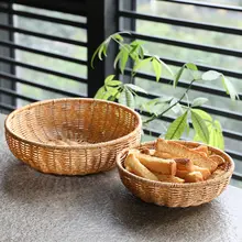 Kens 手作り風藤編みフルーツバスケット【円形・収納用・家庭用】
