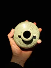 清末民国風 陶製小型花器【龍泉窯 青瓷・茶席用・小壺型】