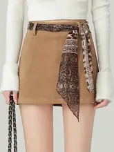 レトロなヒョウ柄 高腰タイトスカート【秋冬用・カーキ・Aライン・防透け】