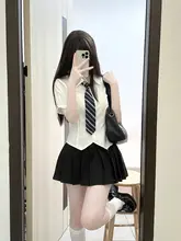 夏用JK制服セット【ウエストリボン・白のショートスリーブブラウス・スリムデザイン】