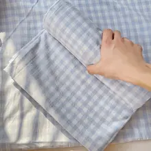 極上の柔らかさのブルーチェックストライプ水洗いコットンシーツ【ソロ用】