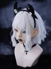 手作りの小さな骸骨デザインデビル角ヘアバンド【アンダーカルチャー・ブラック】