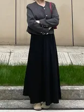 黒色Aラインスカート【梨型体系カバー・春季・ロング丈・足首まで】（セットアップ対応）