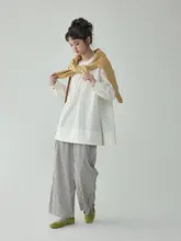 AMUU フレンチスタイル ヴィンテージ風 グレー長袖シャツ【ゆったりシルエット・春用・女性用】