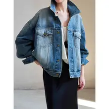 レディース 春用 綿100% デニムジャケット【クラシック・長袖・ルーズフィット】