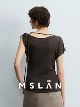 アシンメトリーデザインのドレープブラウス【ウエストマーク・斜め肩・夏用】