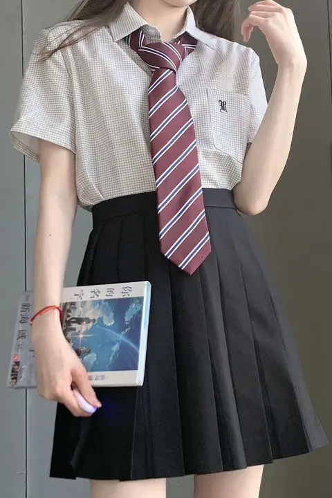 シンプルな無地JK制服 百褶スカート【夏用・ロング丈・紺色・黒・灰色】