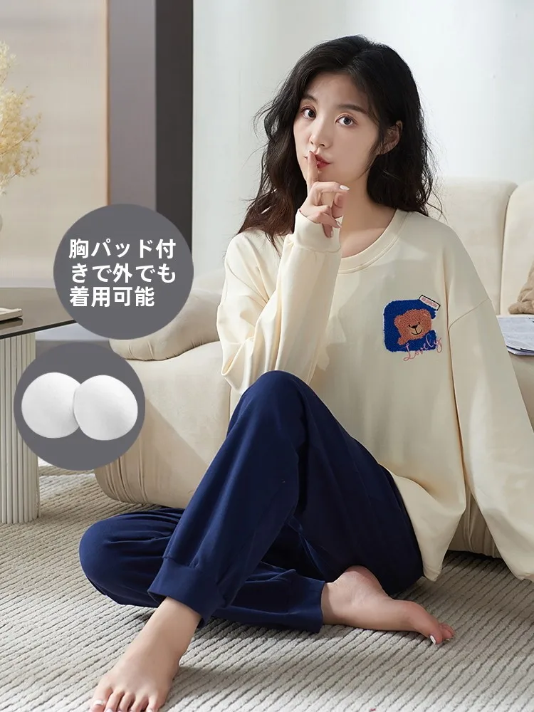  可愛いカートゥーンデザインのパジャマtシャツ：女性向け秋用純綿セットアップの着心地とデザイン解析