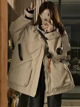 デザイン性のある厚手コットンジャケット【春秋用・ブラック・女性用・韓国風】