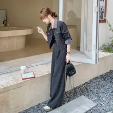 春秋用 高級感ある女性用コーディネート【軽熟な雰囲気・通勤・・ワイドパンツ】（セットアップ対応）