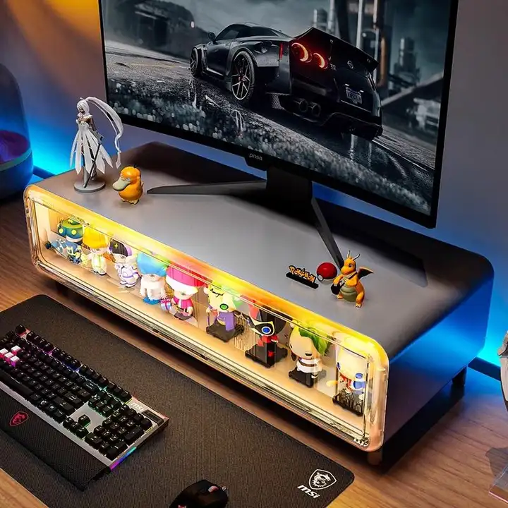 パソコンスタンド 卓上収納ラック 多機能 引き出し付き 高さアップ 照明アーム ノートPC モニター フィギュア飾り オフィス 在宅ワーク