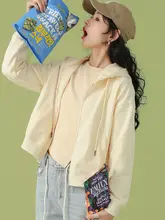 フード付き レディース ゆったり ショートトップス【ジッパーデザイン・クリーム色】