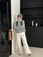 Uniko ホワイト カジュアルデニムパンツ【秋冬用・ハイウエスト・ストレート・ワイドレッグ】