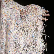 刺繍デザインの透け感ある毛糸編み生地【民族風・多色】