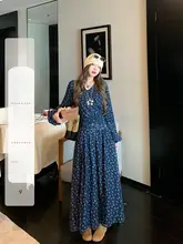 Vネック フラワープリントウエストリボン ワンピース【春秋対応・長袖・女性用】