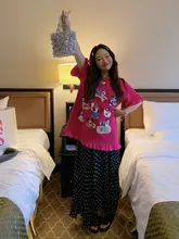 大きいサイズのドット柄スリット入りスカート【夏用・体型カバー・ロング丈】（セットアップ対応）