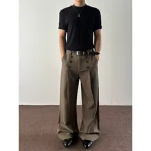 ダブルボタンのプリーツパンツ【秋春用・アメリカンヴィンテージ・フィット・通勤対応・ワイドシルエット】