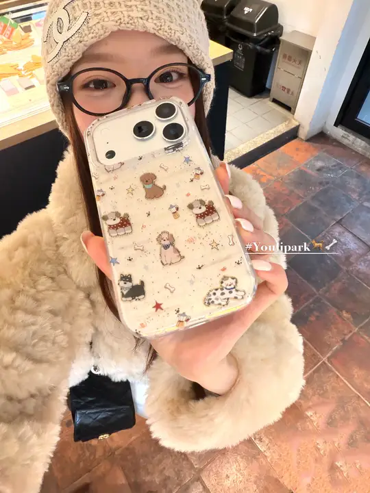 可愛い星柄の犬デザインiPhoneケース【全包型・17Pro・17ProMax対応】