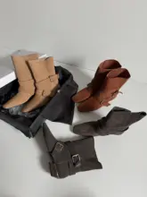 手作りの女性用西部風ブーツ【ベルトバックル・太ヒール・スクエアトゥ・2way】