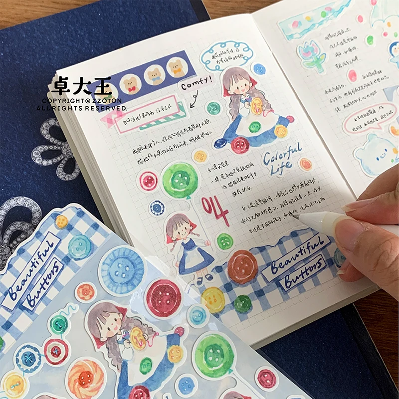 卓大王アトク手描きステッカー【アップルクッキー・カラフルな豆・手帳装飾】
