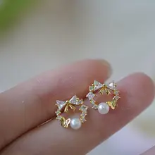 パールリボンピアス【925純銀・レトロ風・繊細なデザイン・キラキラ】