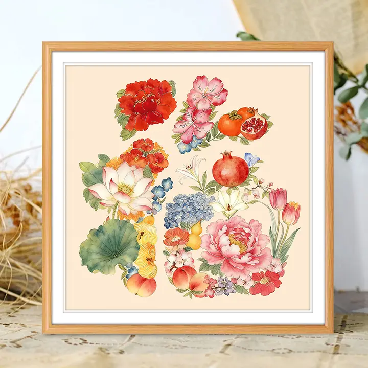 縁起の良い刺繍飾り【華やかな福字デザイン・リビングルーム用・ハンドメイド】