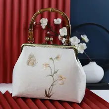 中国風ダブルサイド刺繍バッグ【蝶恋花・手作り・竹節タッセル・贈り物に最適】