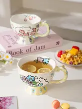 花柄の陶器マグカップ【可愛い猫デザイン・女性用・朝食・コーヒー・ギフト用】