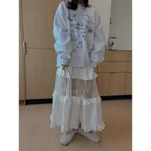 レース切替フリル付きウエストゴムスカート