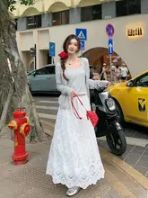 フランス風ホワイトレースのミディ丈スカート【Aライン・重工デザイン】（セットアップ対応）