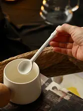ZEROHOME 欧式カフェ用陶器コーヒースプーン【長柄・インスタ風・混ぜる用】