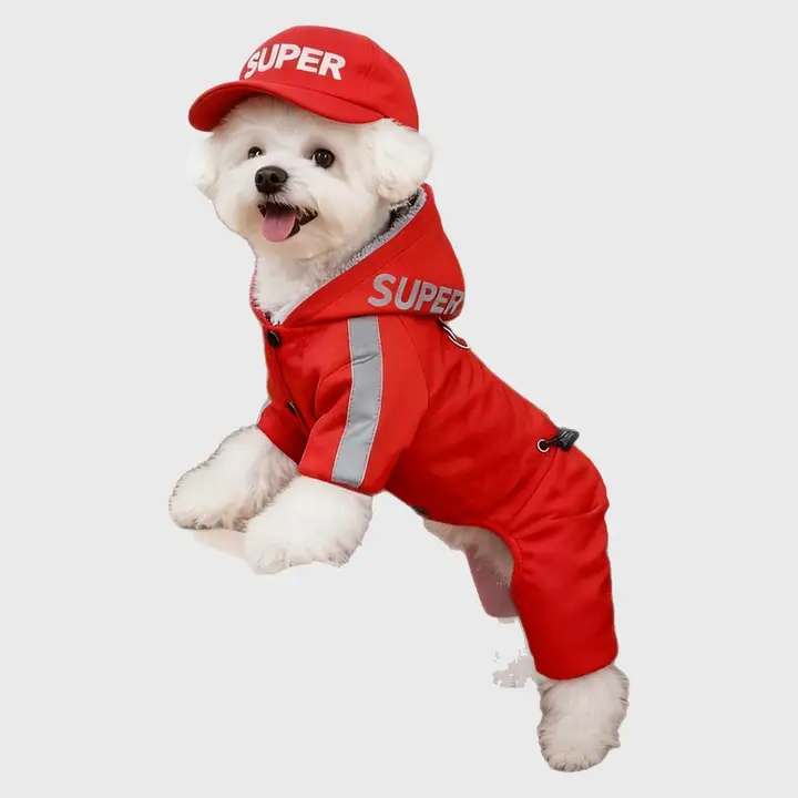 保温性抜群の犬用冬服【四脚デザイン・フリース裏地・中型犬用・リード装着可能】