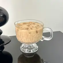美しい宝石模様の取っ手付きガラスカップ【アイスアメリカーノ・コールドブリュー・飲料用】
